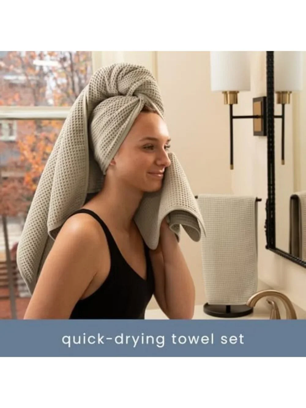Cozy Beige Waffle Bath Towel Set - 6 Soft, Absorbent Towels for Spa-Like Luxury